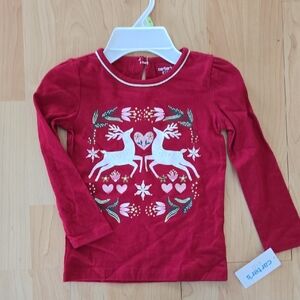 Carter's Festive Red Long Sleeve Tee with Deer Design, Nwt, 4